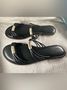 Women’s Black Slide Sandals with Gold Accent